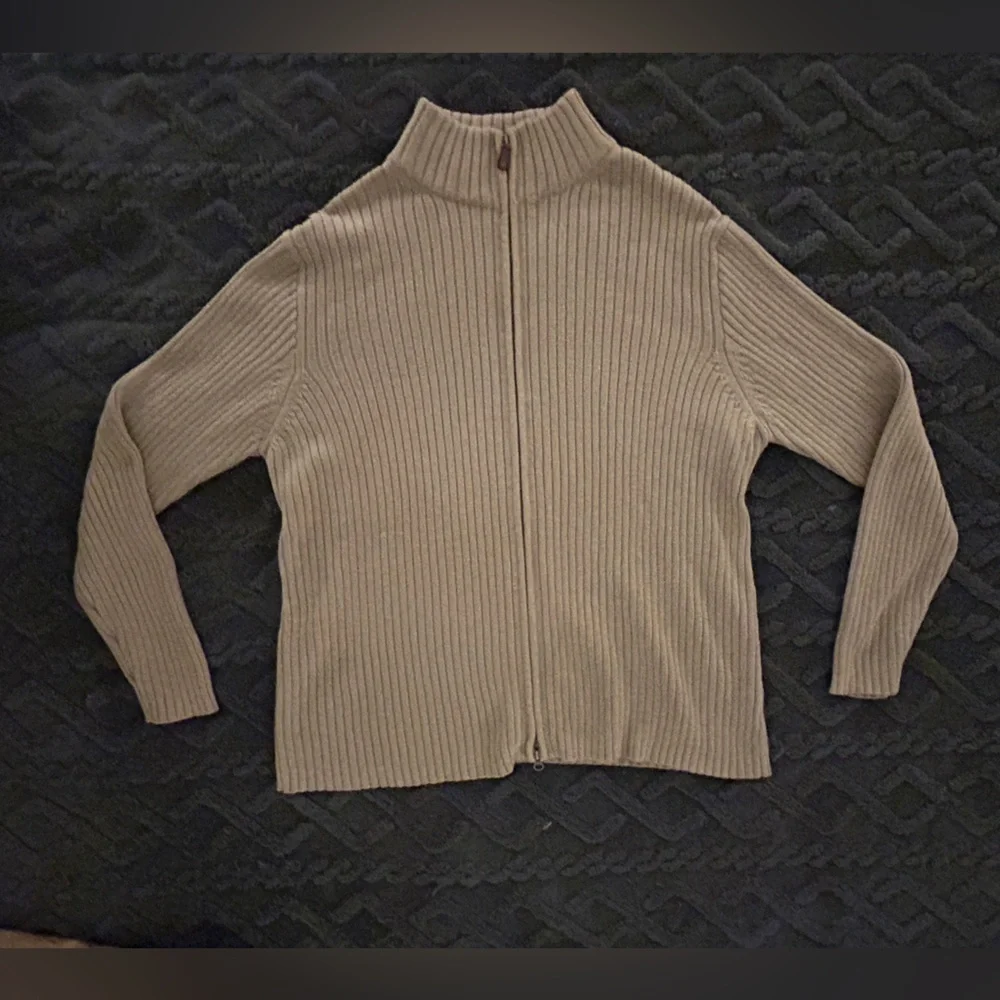 J. CREW Ribbed Full Zip Cardigan Sweater Tan/ Beige Neutral Classic